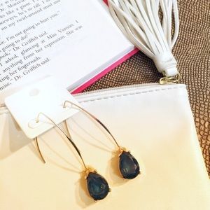 Gold Drop Earrings with Smoky Blue Stone